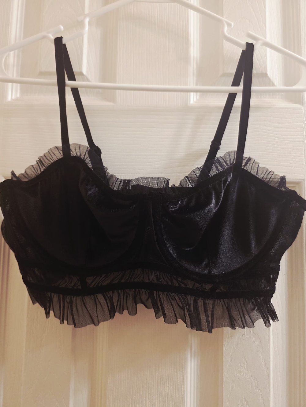 Auden Matching BRA & PANTIE SET BLACK VELVET & SHEER MESH SIZE L
